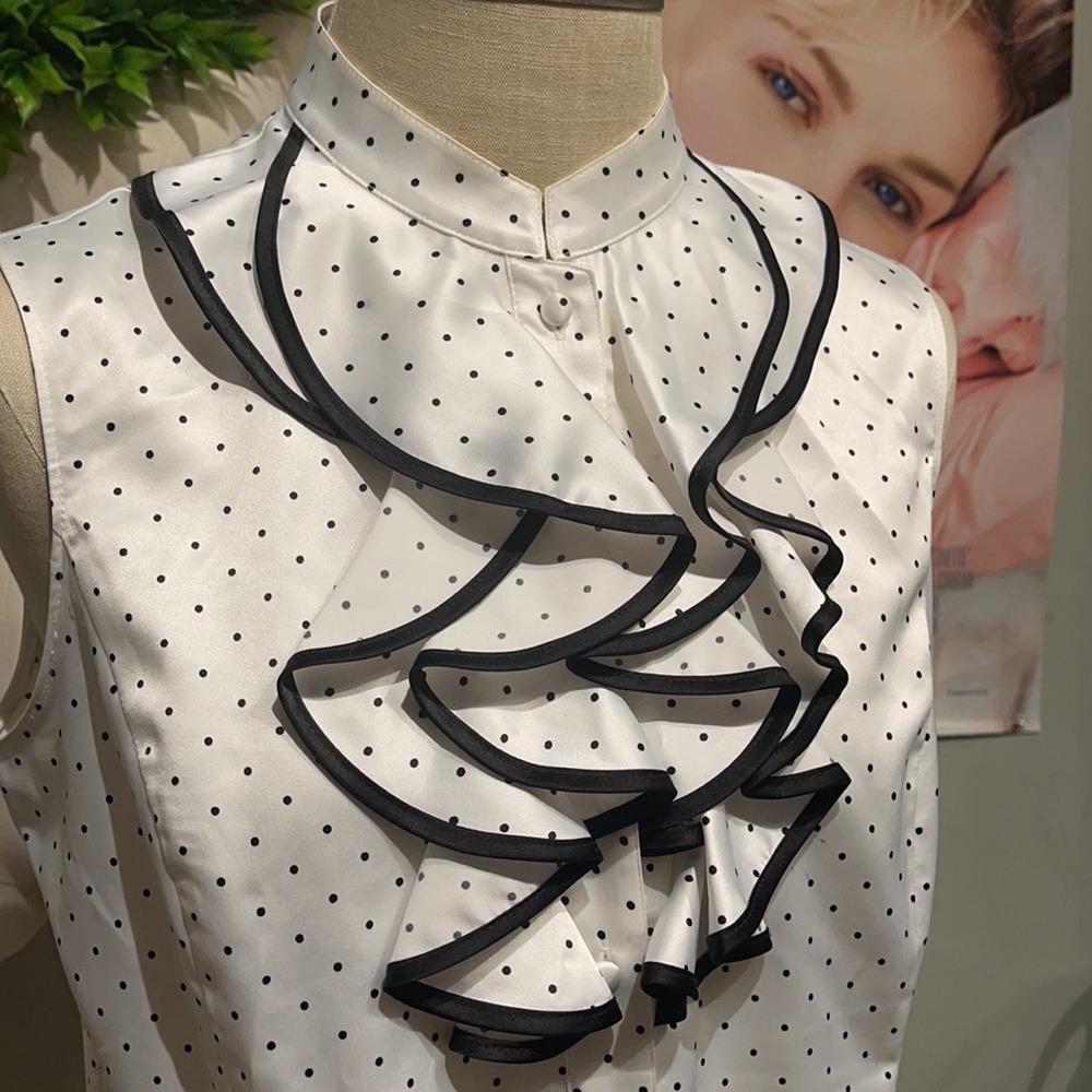 Tahari Polka Dot Ruffle Blouse - Picture 3 of 6